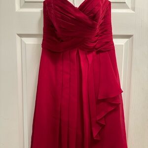 David's Bridal Women's Strapless Chiffon Dress Size 2 Red Back Zip